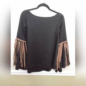 Judith March Fringe Bell Sleeve Top Western Boho Small